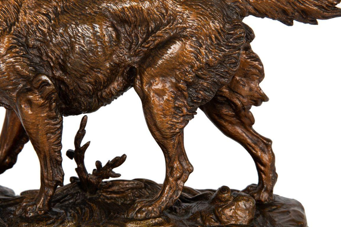 Französische Bronzeskulptur eines Jagdhundes mit Vogel, Paul-Edouard Delabrierre 7
