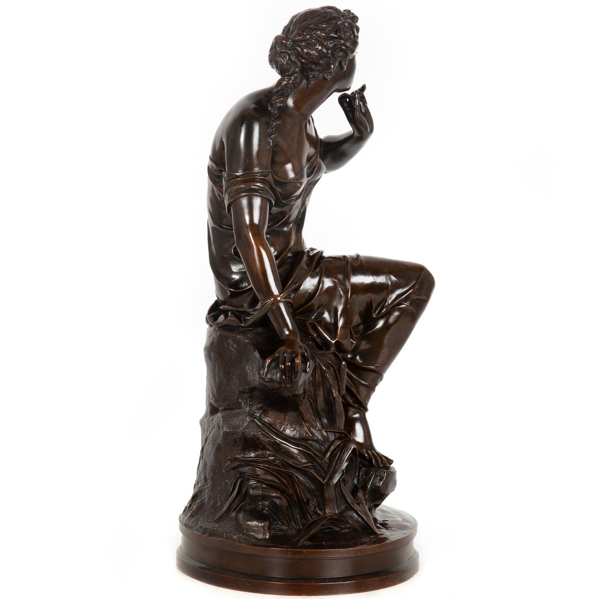 Romantico French Bronze Sculpture “La Fil de la Vierge” by Pierre-Emile Hebert ca. 1880 in vendita