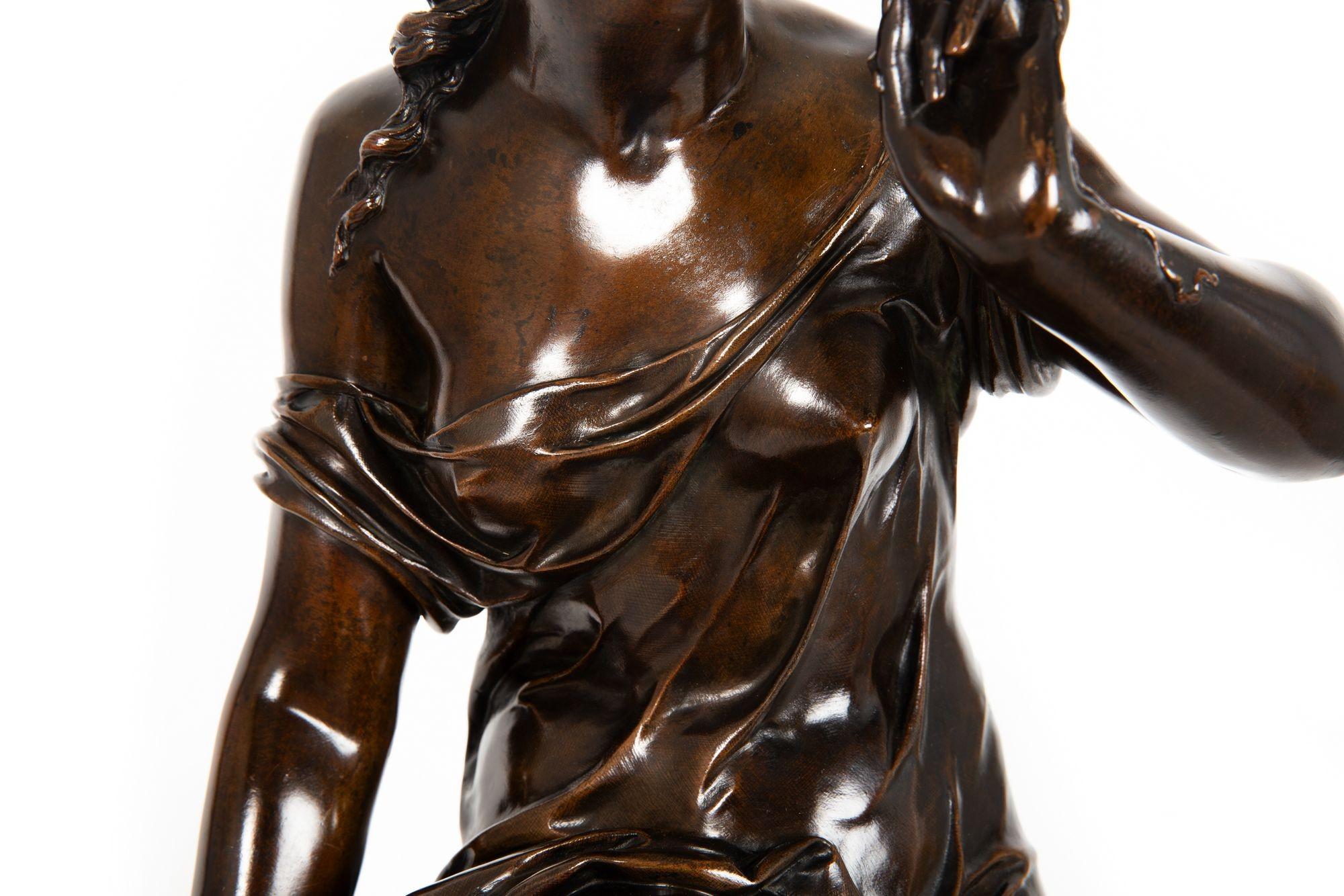 XIX secolo French Bronze Sculpture “La Fil de la Vierge” by Pierre-Emile Hebert ca. 1880 in vendita