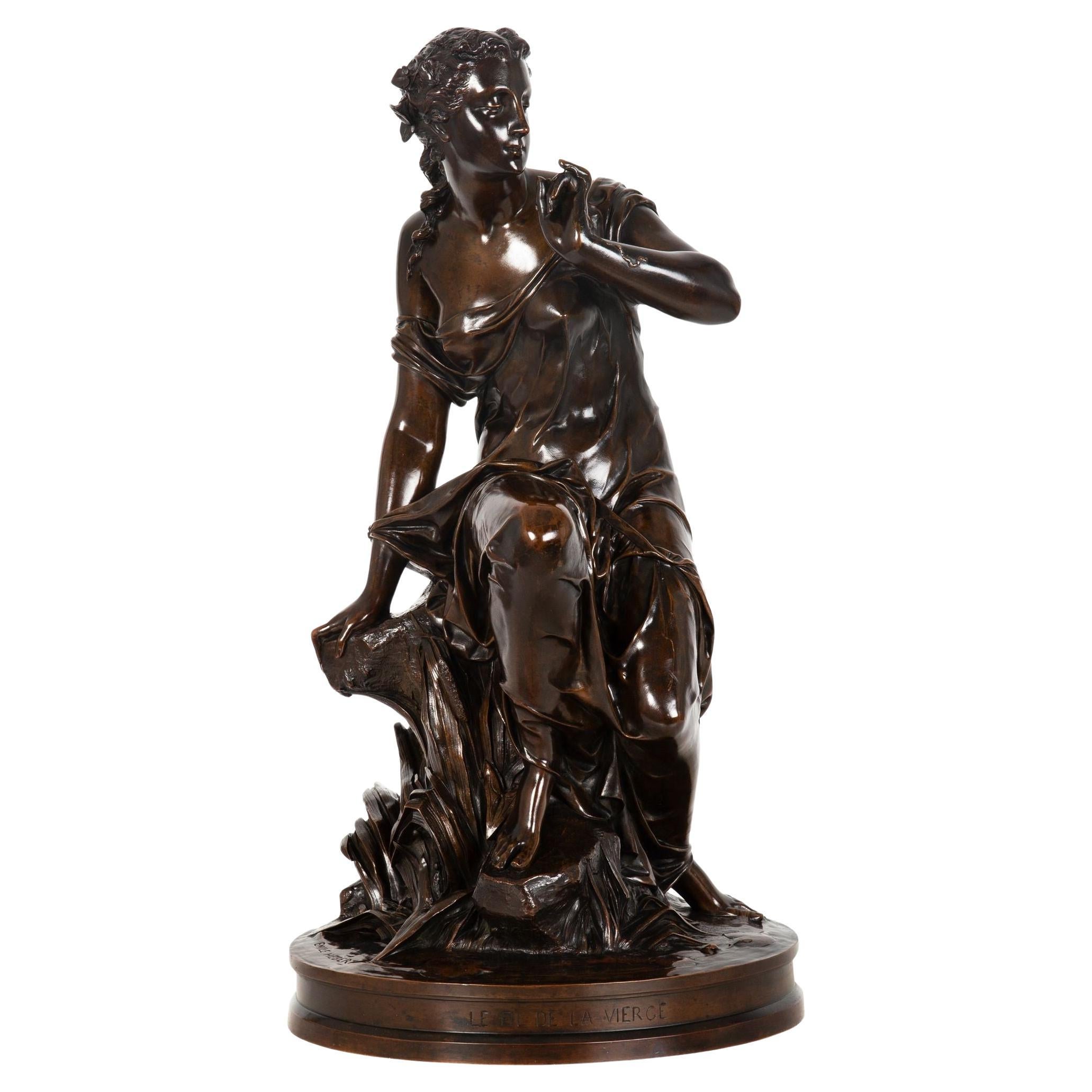 French Bronze Sculpture “La Fil de la Vierge” by Pierre-Emile Hebert ca. 1880 in vendita