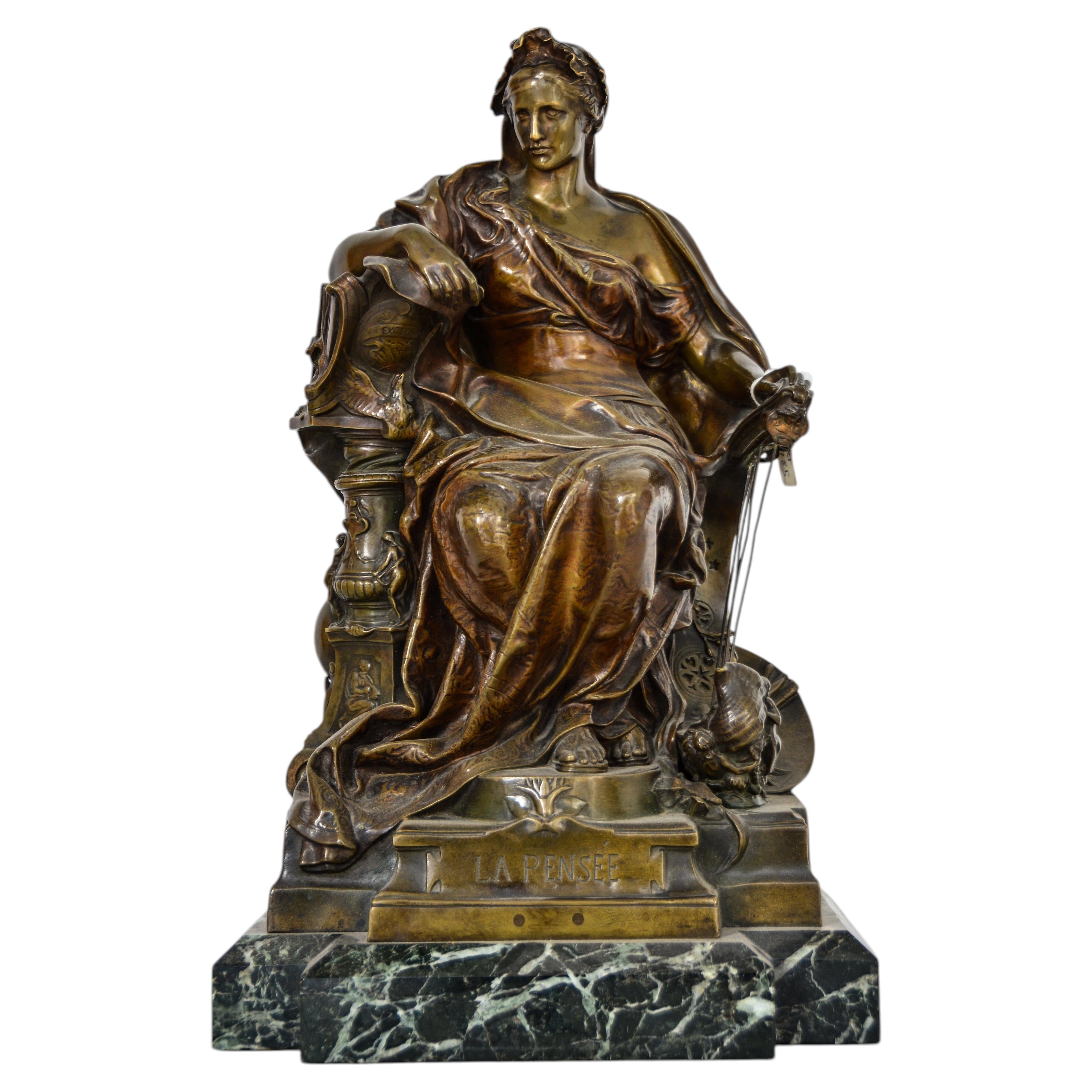 French Bronze Sculpture "La Pensée" by Gustav Michele (1851-1924) For Sale