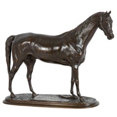 French Bronze Sculpture “Monarque” Race Horse Stallion by Pierre Lenordez