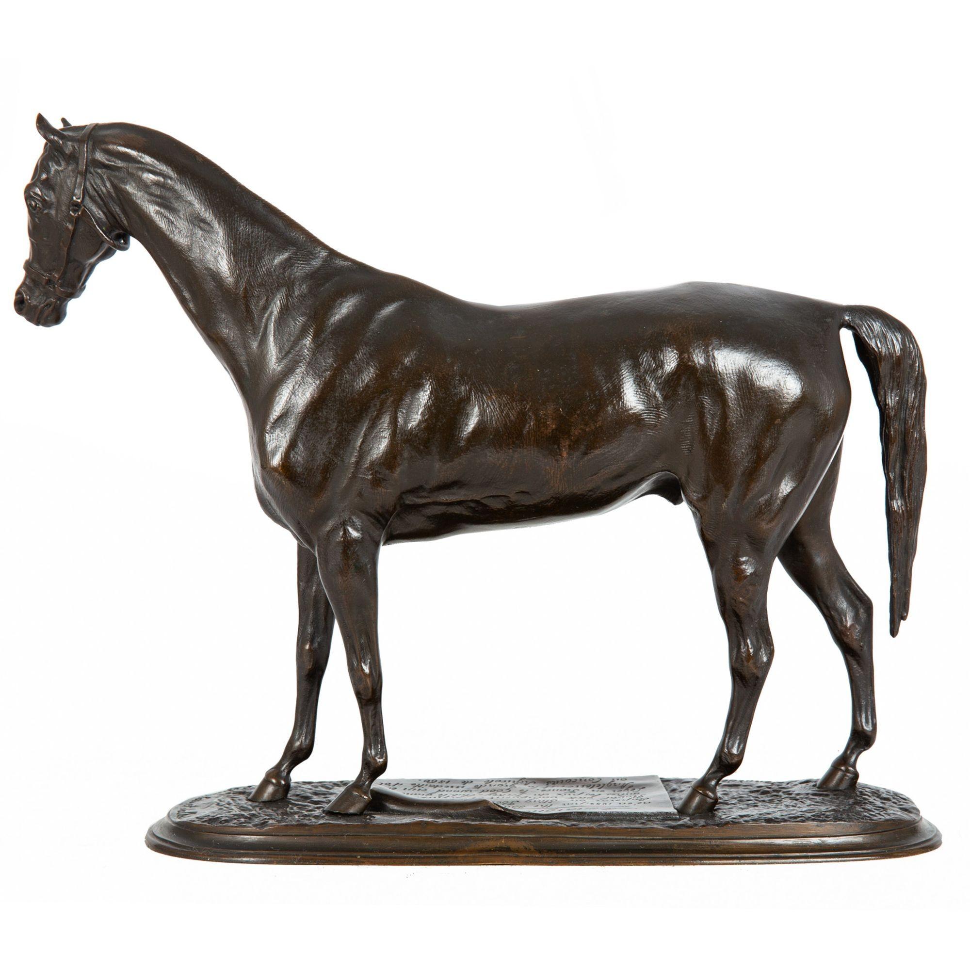 Romantic French Bronze Sculpture “Monarque” Race Horse Stallion by Pierre Lenordez