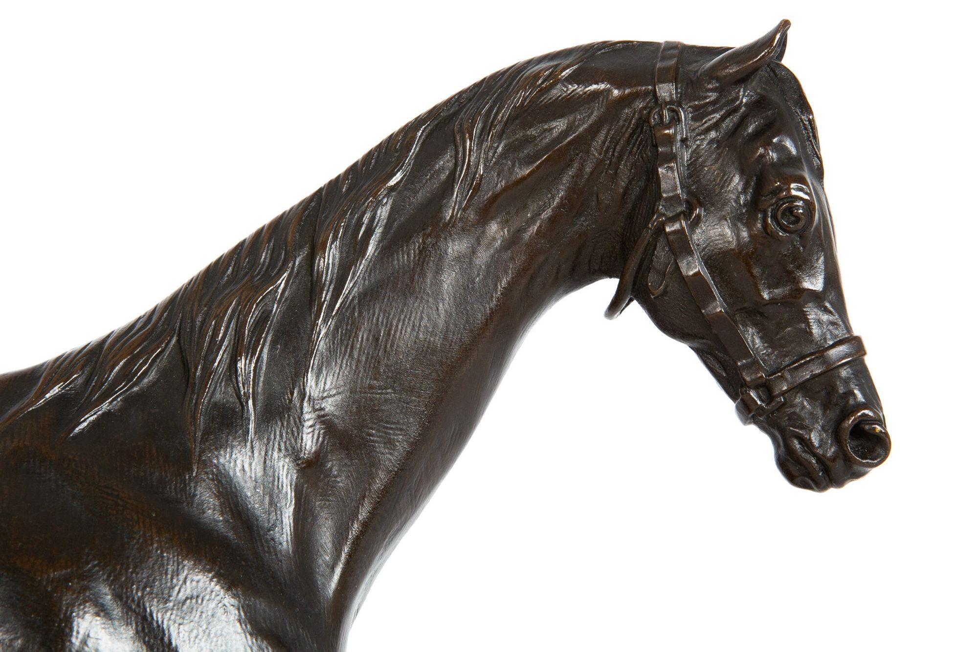French Bronze Sculpture “Monarque” Race Horse Stallion by Pierre Lenordez 1