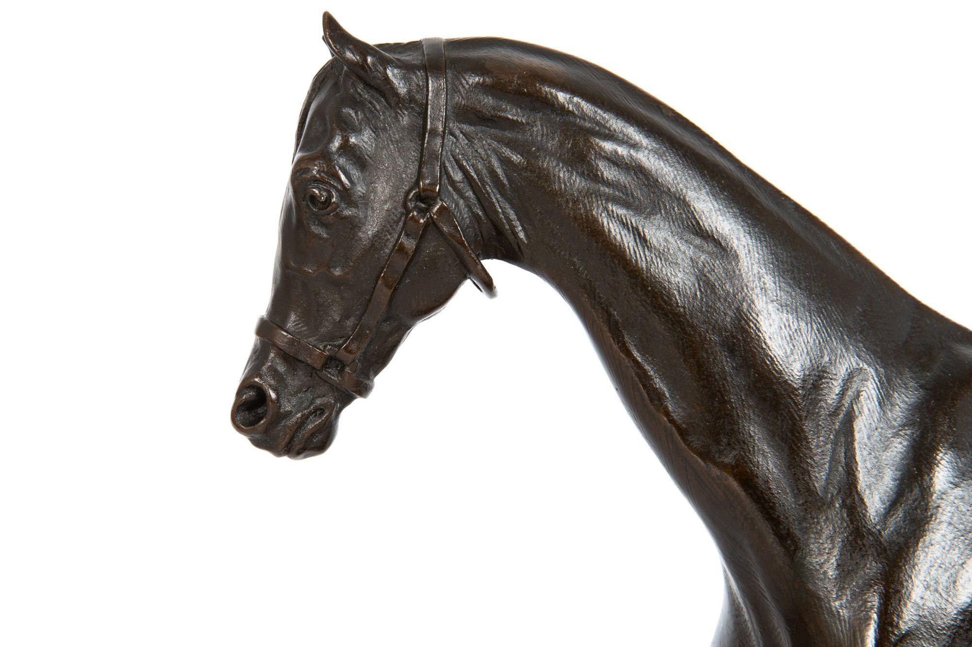 French Bronze Sculpture “Monarque” Race Horse Stallion by Pierre Lenordez 3