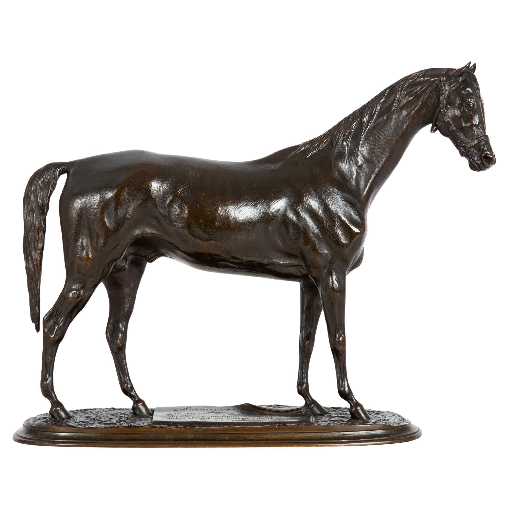 French Bronze Sculpture “Monarque” Race Horse Stallion by Pierre Lenordez