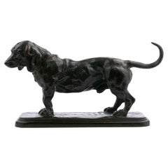 French Bronze Sculpture of a Basset Hound after A. Barye & F. Barbedienne