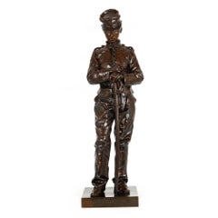 Sculpture en bronze française représentant un garçon soldat par Eugène d'Astanieres, Barbedienne