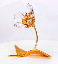 French Bronze Sculpture of A Flower with Glass, Signed 1979, France