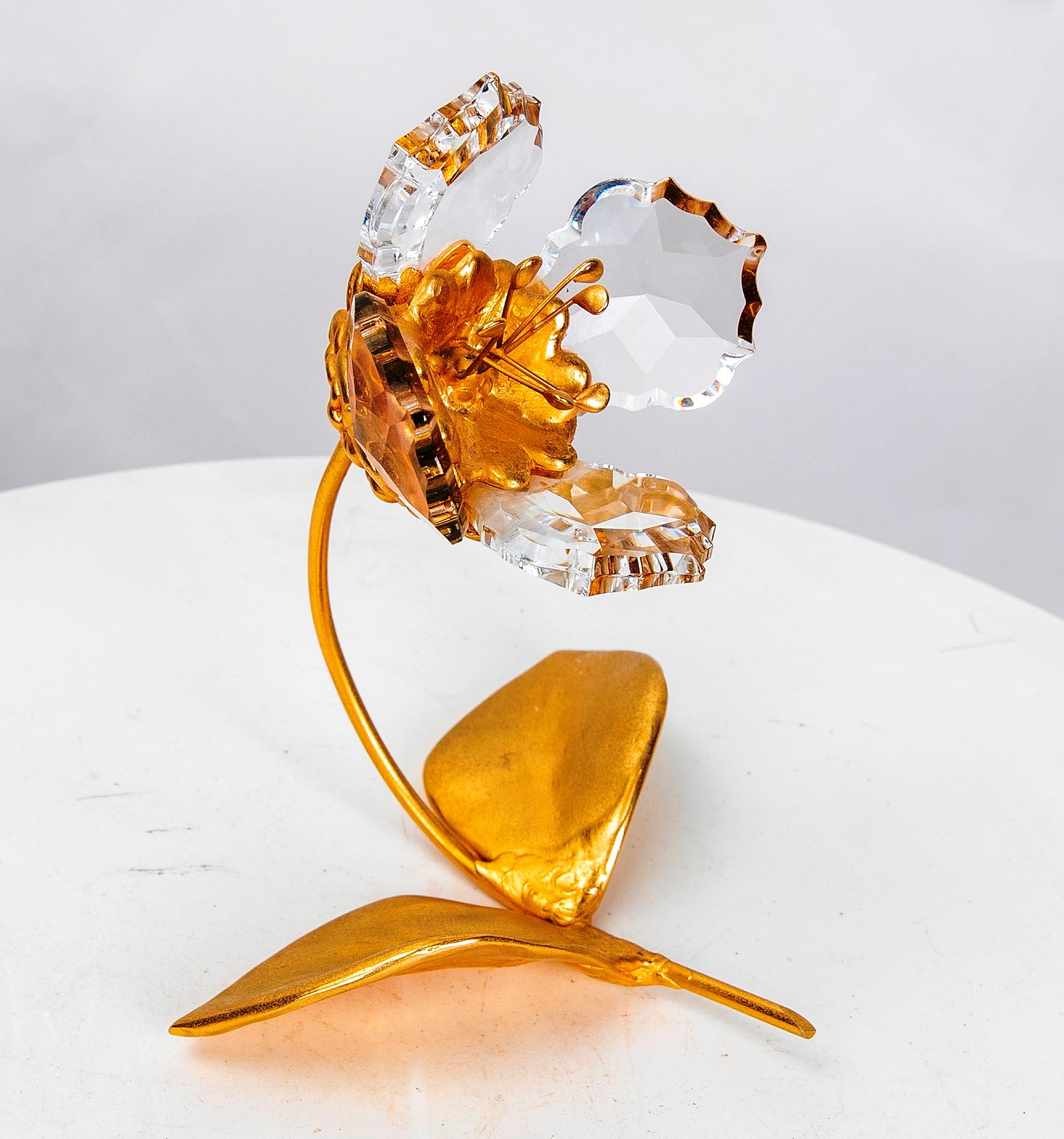 Scultura francese in bronzo di un fiore con vetro, firmata 1979, Francia in vendita 1
