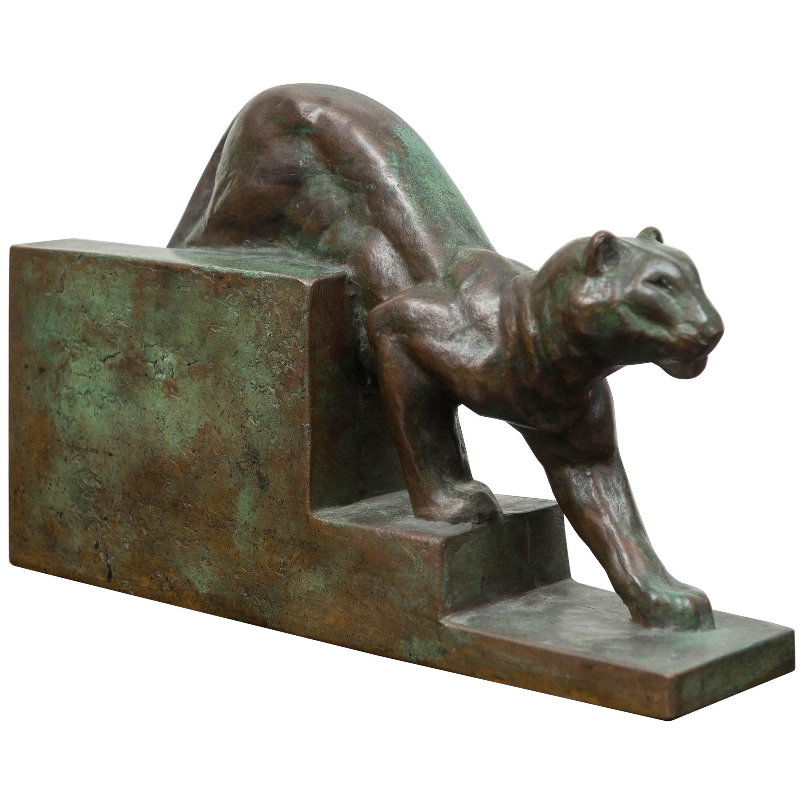 French Bronze Sculpture of a Jaguar by J. Andr'e, Paris, circa 1925
