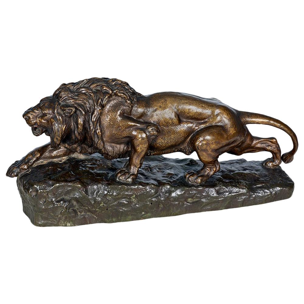 French Bronze Sculpture of a Stalking Lion by Isidore-Jules Bonheur