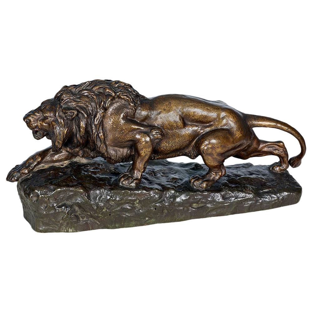 French Bronze Sculpture of a Stalking Lion by Isidore-Jules Bonheur For Sale