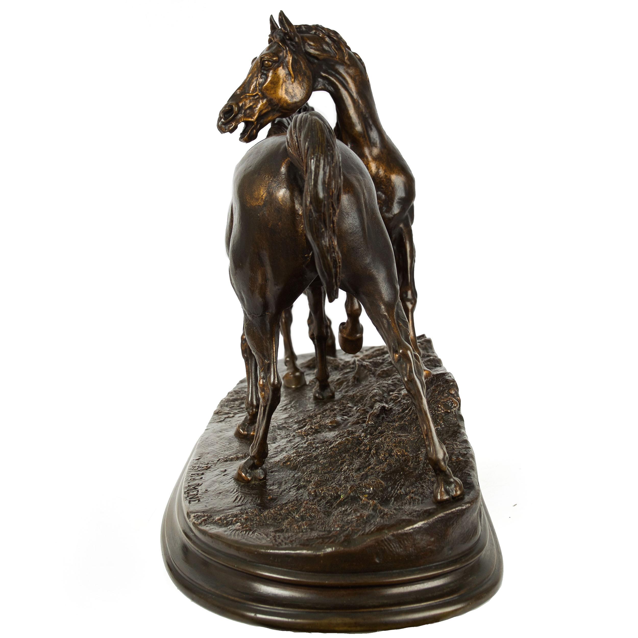 Romantic French Bronze Sculpture of Arabian Horses 