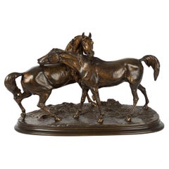 French Bronze Sculpture of Arabian Horses "L'accolade" After Pierre Jules Mêne