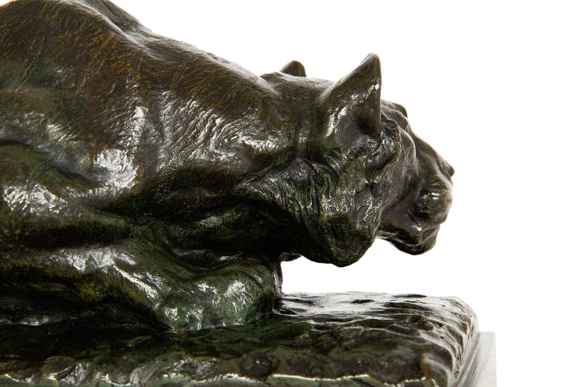French Bronze Sculpture of Crouching Tiger by François Hippolyte Peyrol For Sale 6