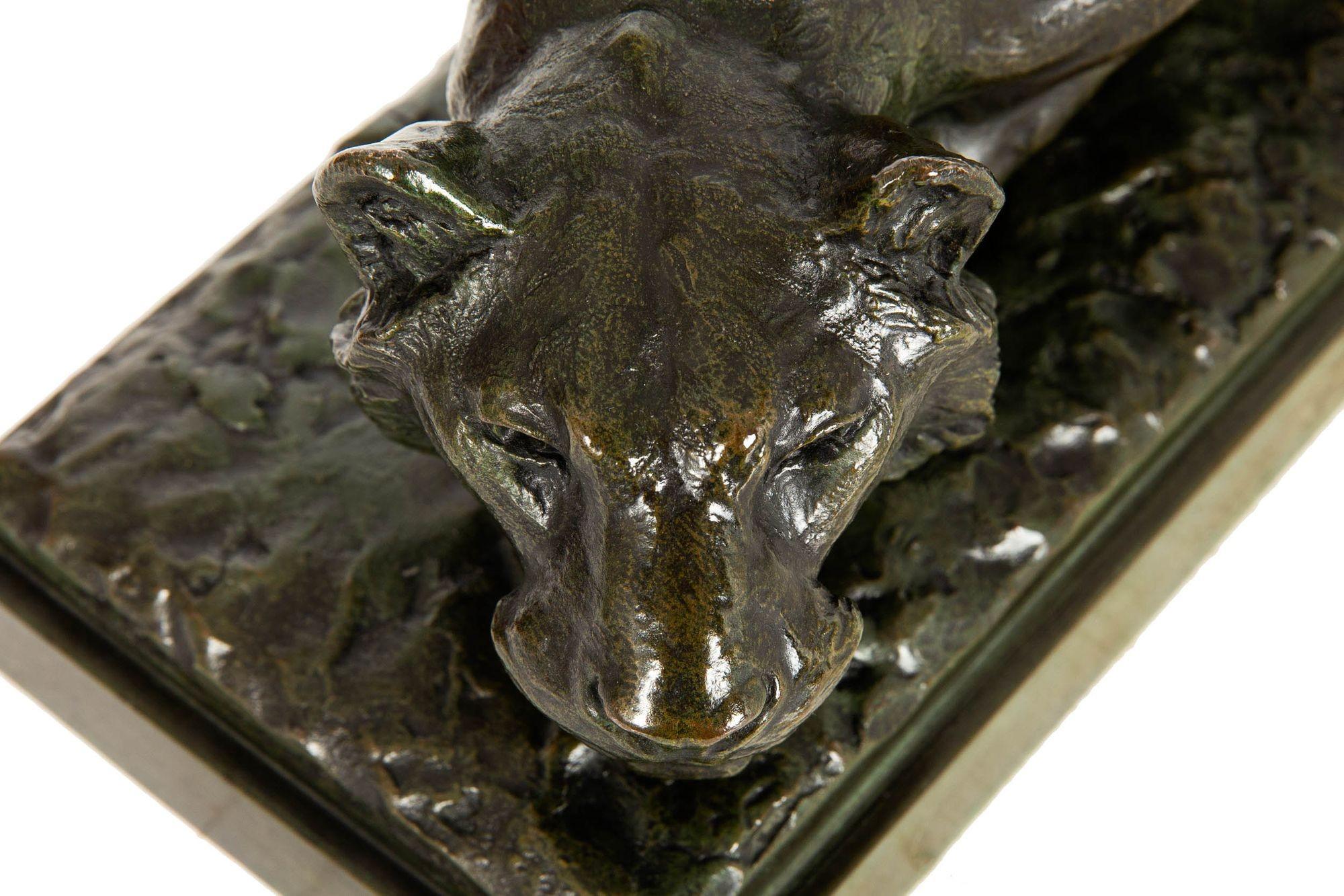French Bronze Sculpture of Crouching Tiger by François Hippolyte Peyrol For Sale 10