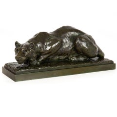 French Bronze Sculpture of Crouching Tiger by François Hippolyte Peyrol