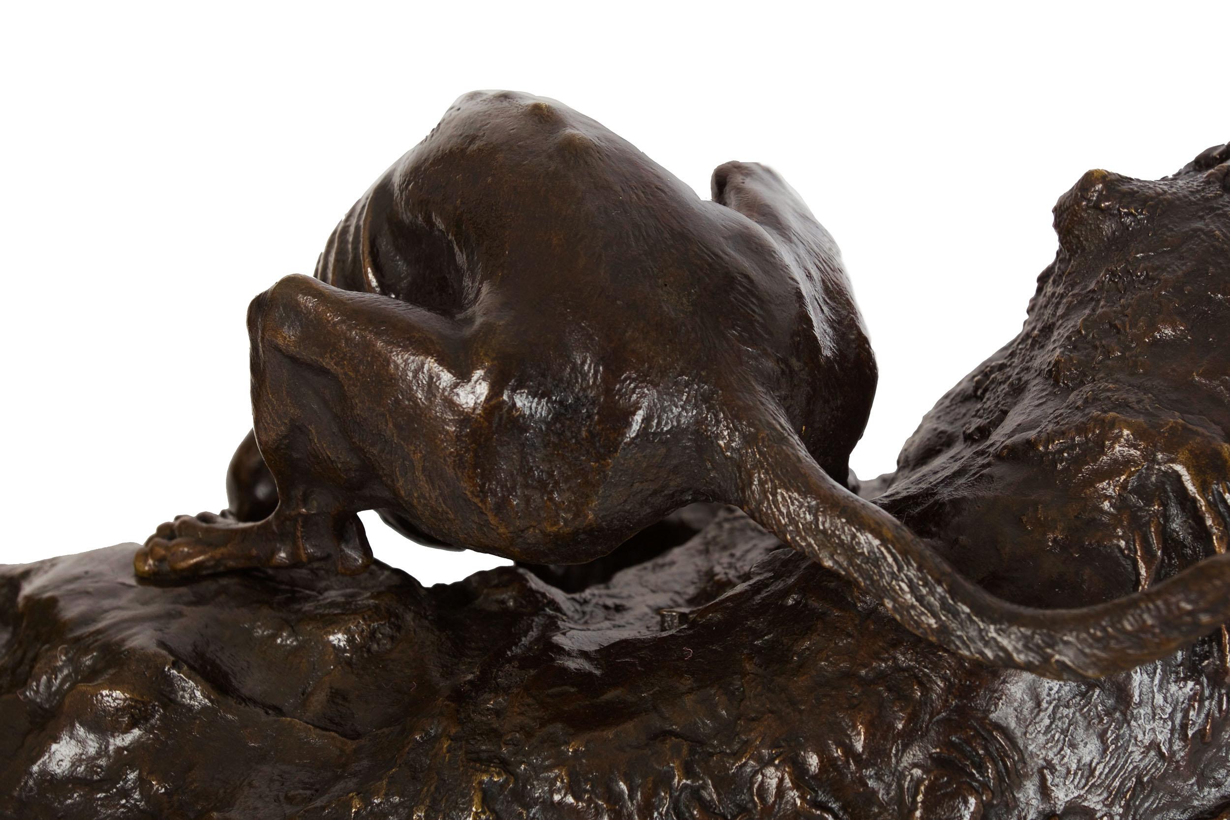 French Bronze Sculpture of Hound Dogs Hunting Fox by Pierre Jules Mene 14