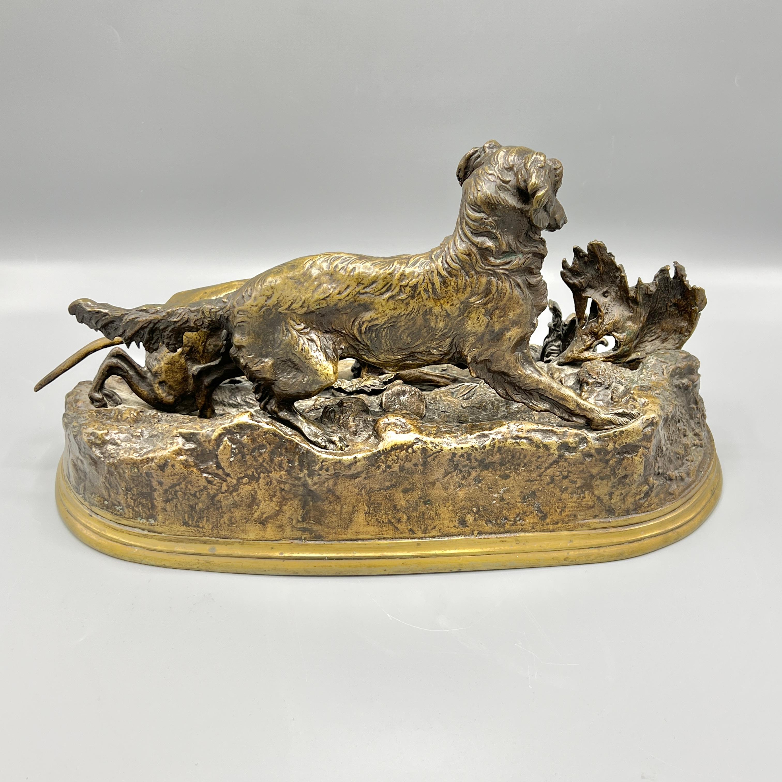 Scultura francese in bronzo con segugi che cacciano fagiani, dopo PIerre Jules Mene In condizioni buone in vendita a New York, NY