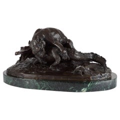 French Bronze Sculpture of Jaguar and Caiman after Pierre Jules Mene