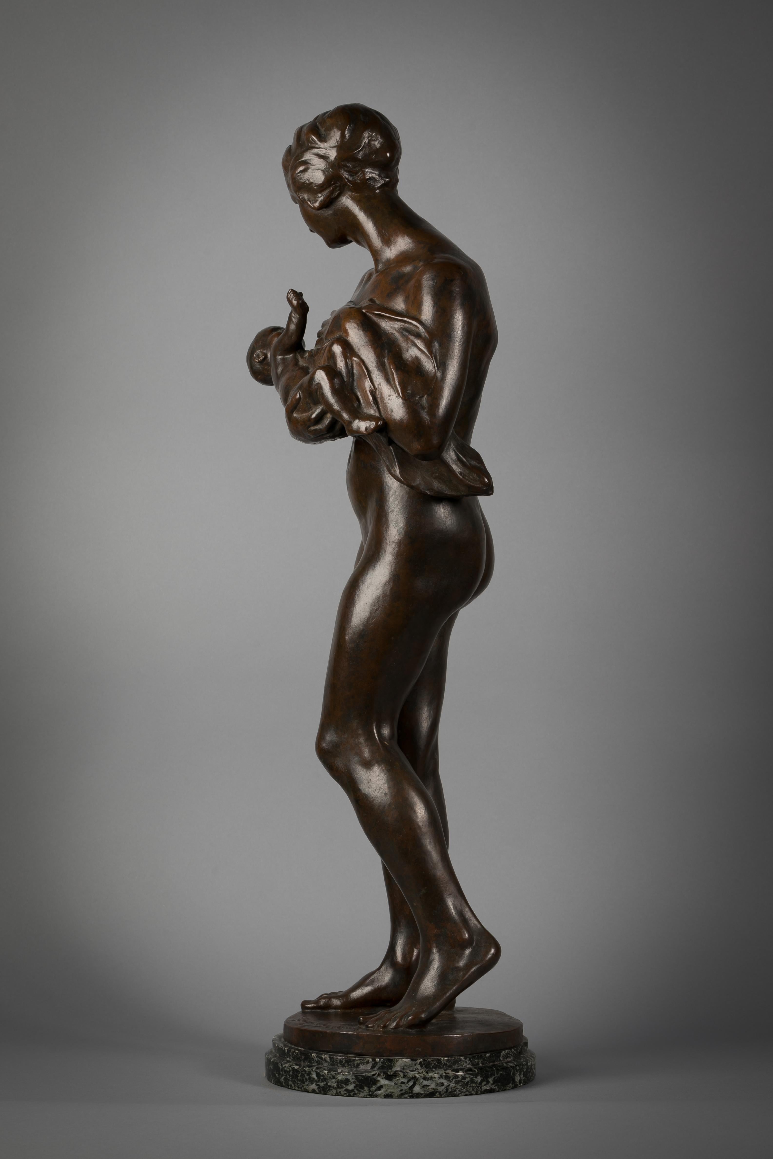 Late 19th Century French Bronze Sculpture of Mother and Child, by Paul Dubois