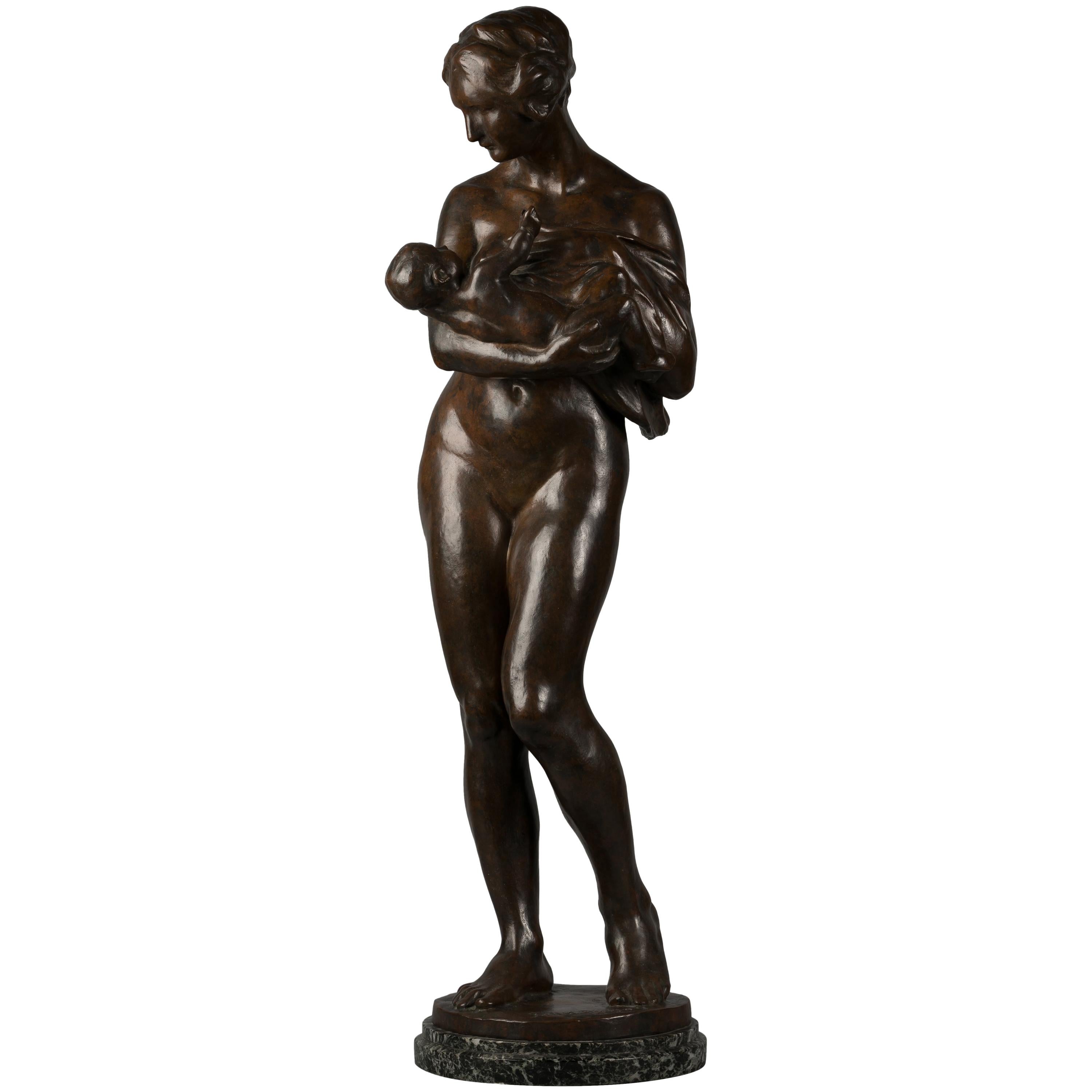 French Bronze Sculpture of Mother and Child, by Paul Dubois