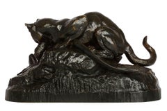French Bronze Sculpture of Ocelot and Heron by Antoine-Louis Barye, Barbedienne