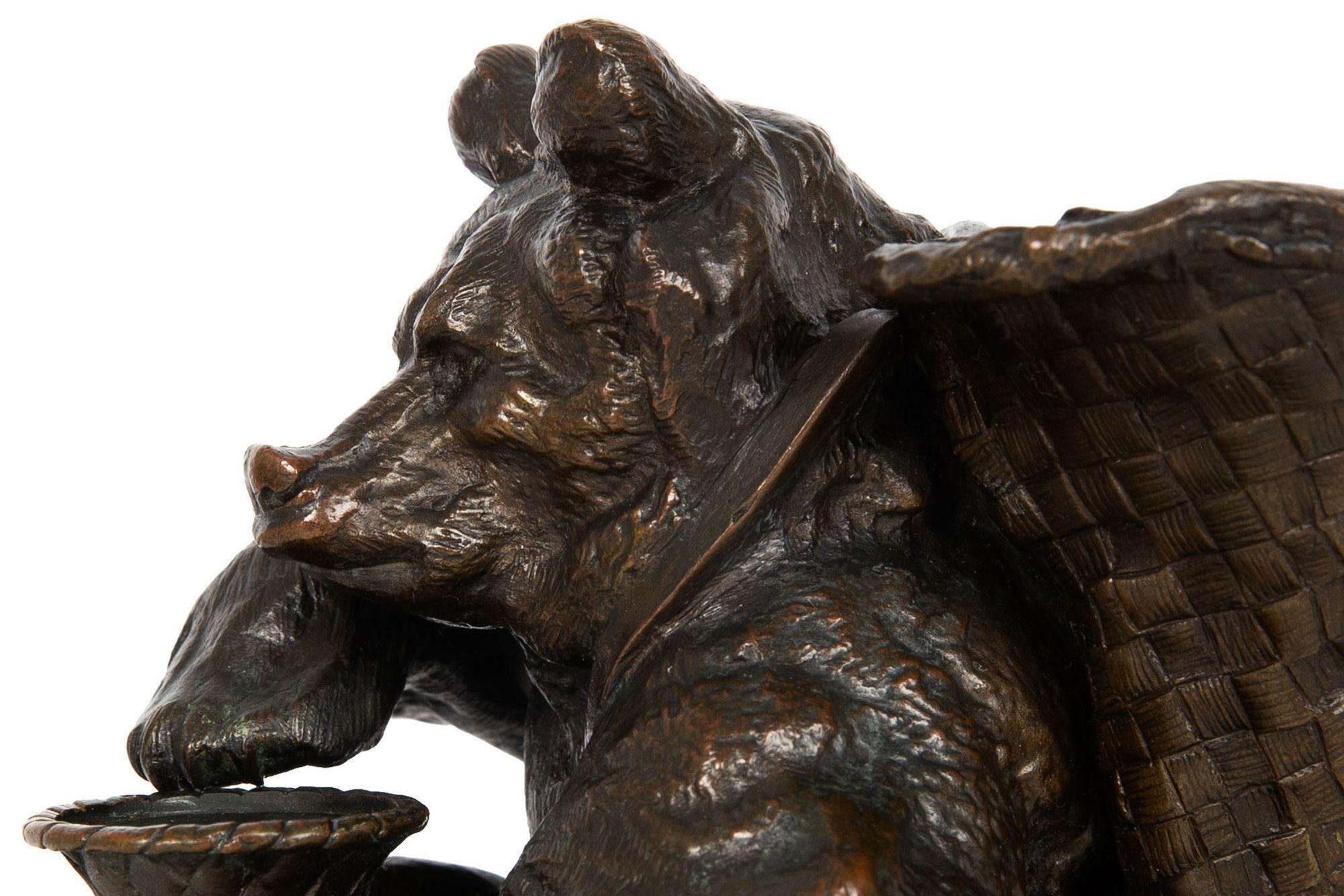 French Bronze Sculpture of Seated Harvester Bear by Auguste Cain 5