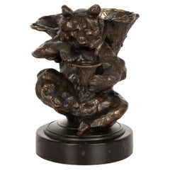 Antique French Bronze Sculpture of Seated Harvester Bear by Auguste Cain