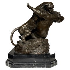 Französische Bronzeskulptur zweier Fighting Panther, signiert G. Gardet, Bronzeskulptur