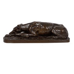 French Bronze Sculpture "Reclining Greyhound" by Christophe Fratin, circa 1860