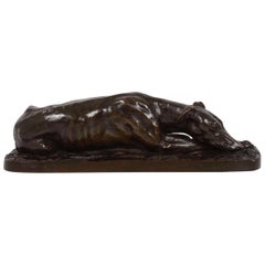 Vintage French Bronze Sculpture "Reclining Greyhound" by Christophe Fratin, circa 1860