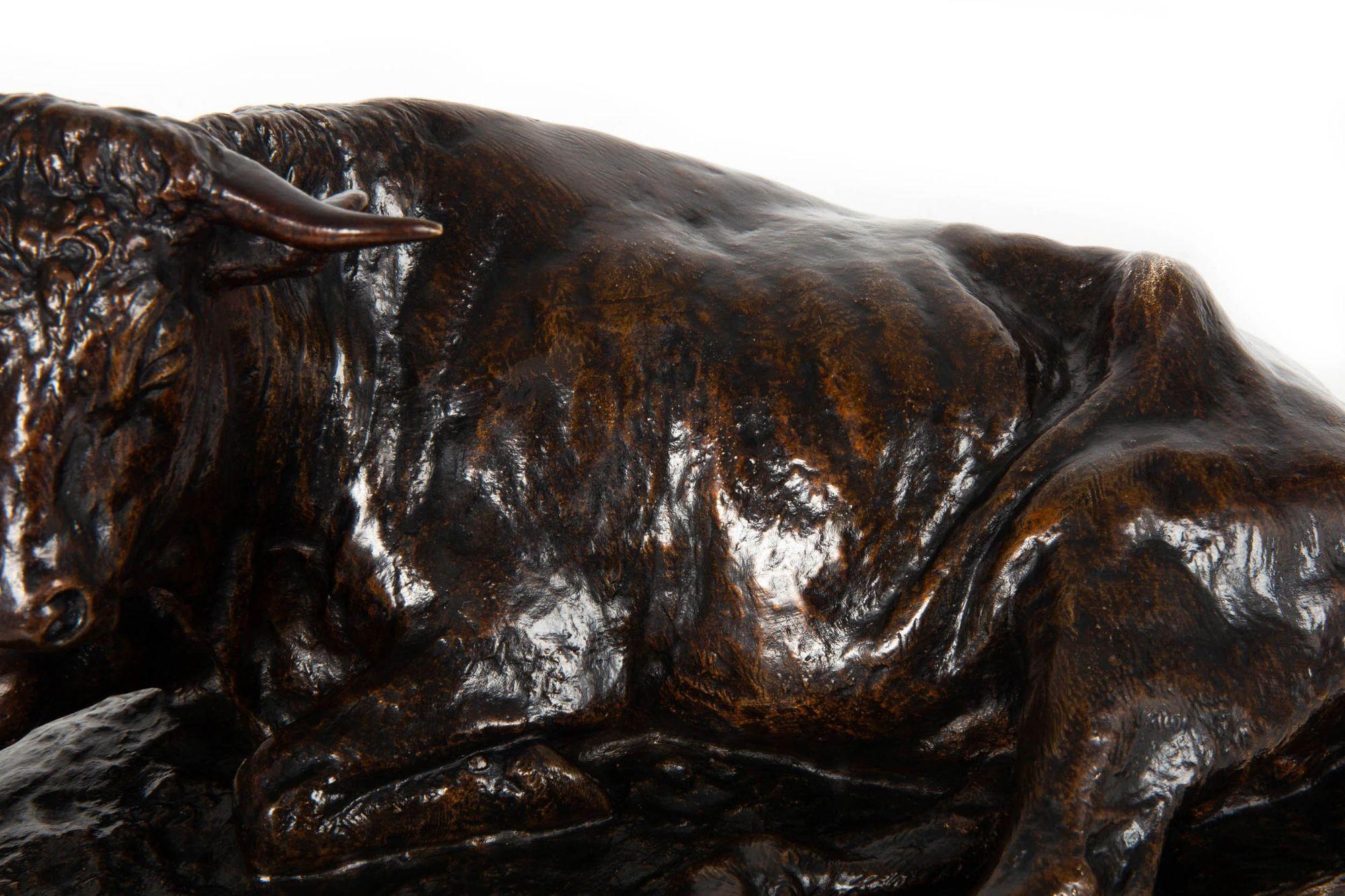 Sculpture française du taureau reposant de Rosa Bonheur & Peyrol 2