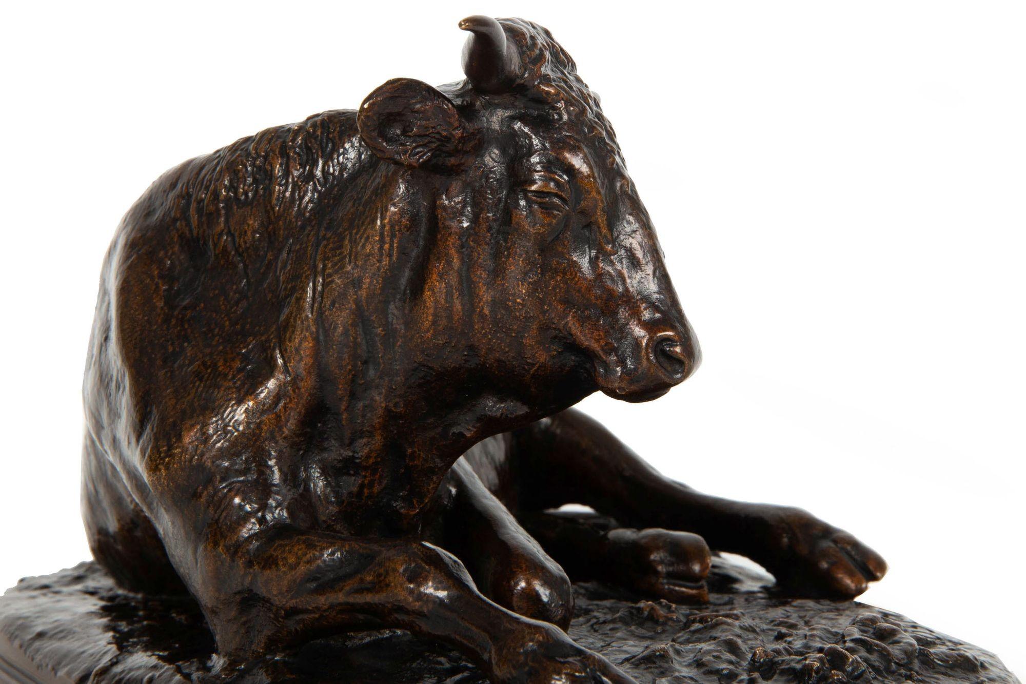 Bronze Sculpture française du taureau reposant de Rosa Bonheur & Peyrol