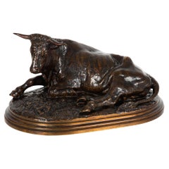 French Bronze Sculpture “Resting Bull” by Rosa Bonheur & Peyrol