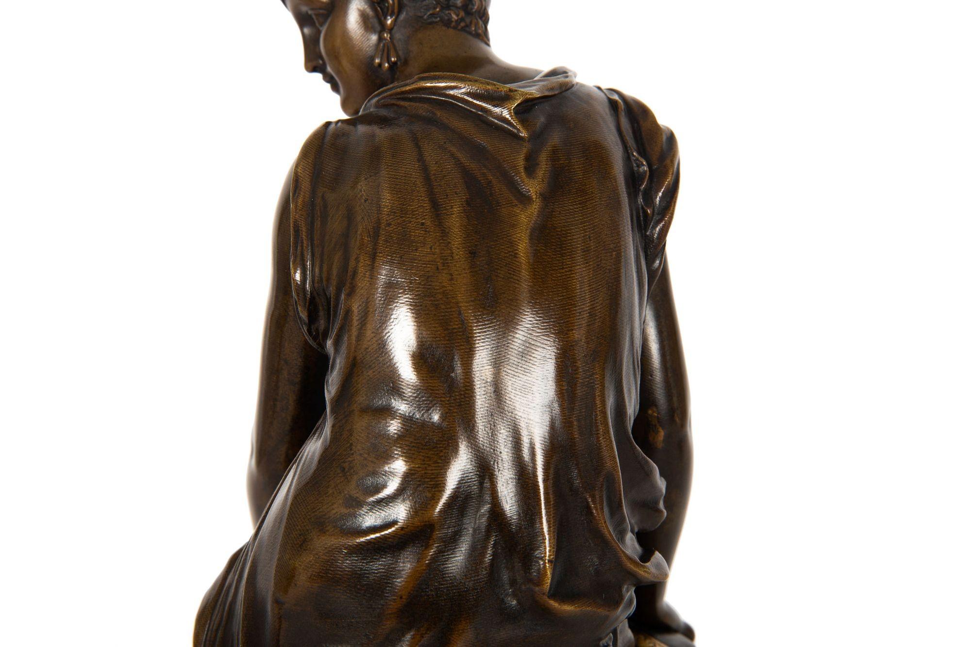 French Bronze Sculpture Seated Woman by Etienne-Henri Dumaige For Sale 8