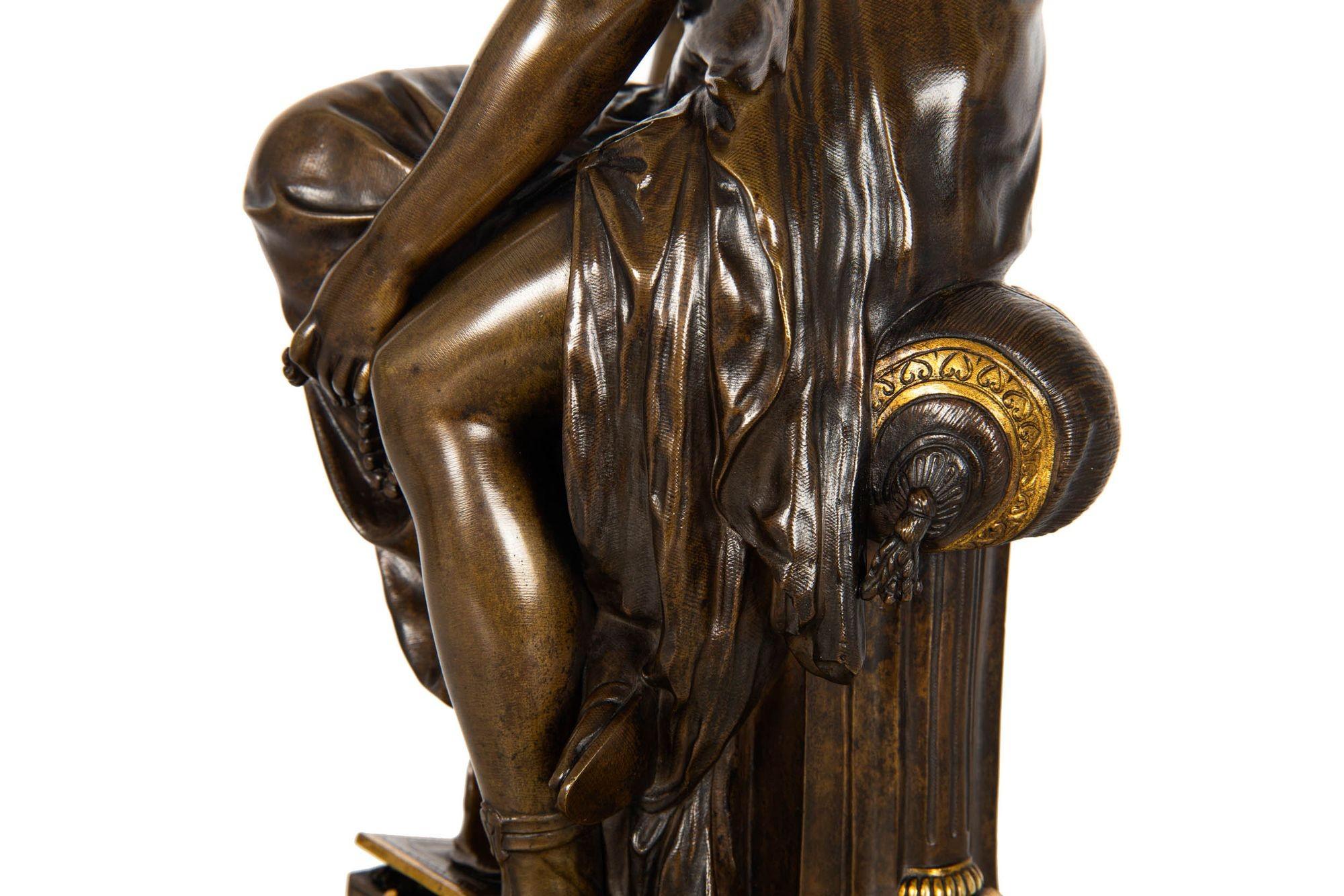 French Bronze Sculpture Seated Woman by Etienne-Henri Dumaige For Sale 9