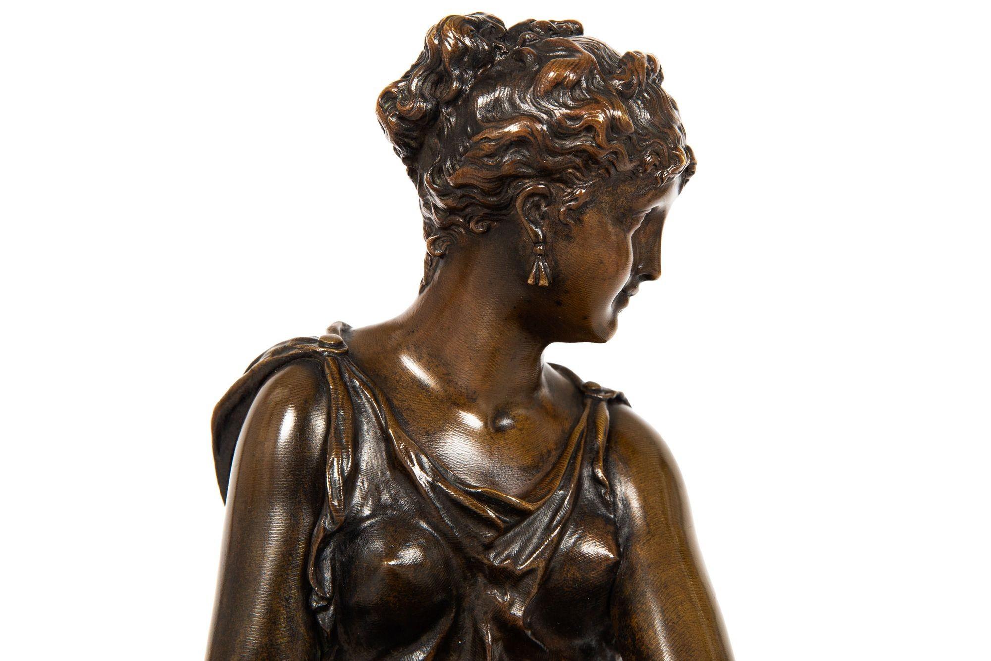 French Bronze Sculpture Seated Woman by Etienne-Henri Dumaige For Sale 1