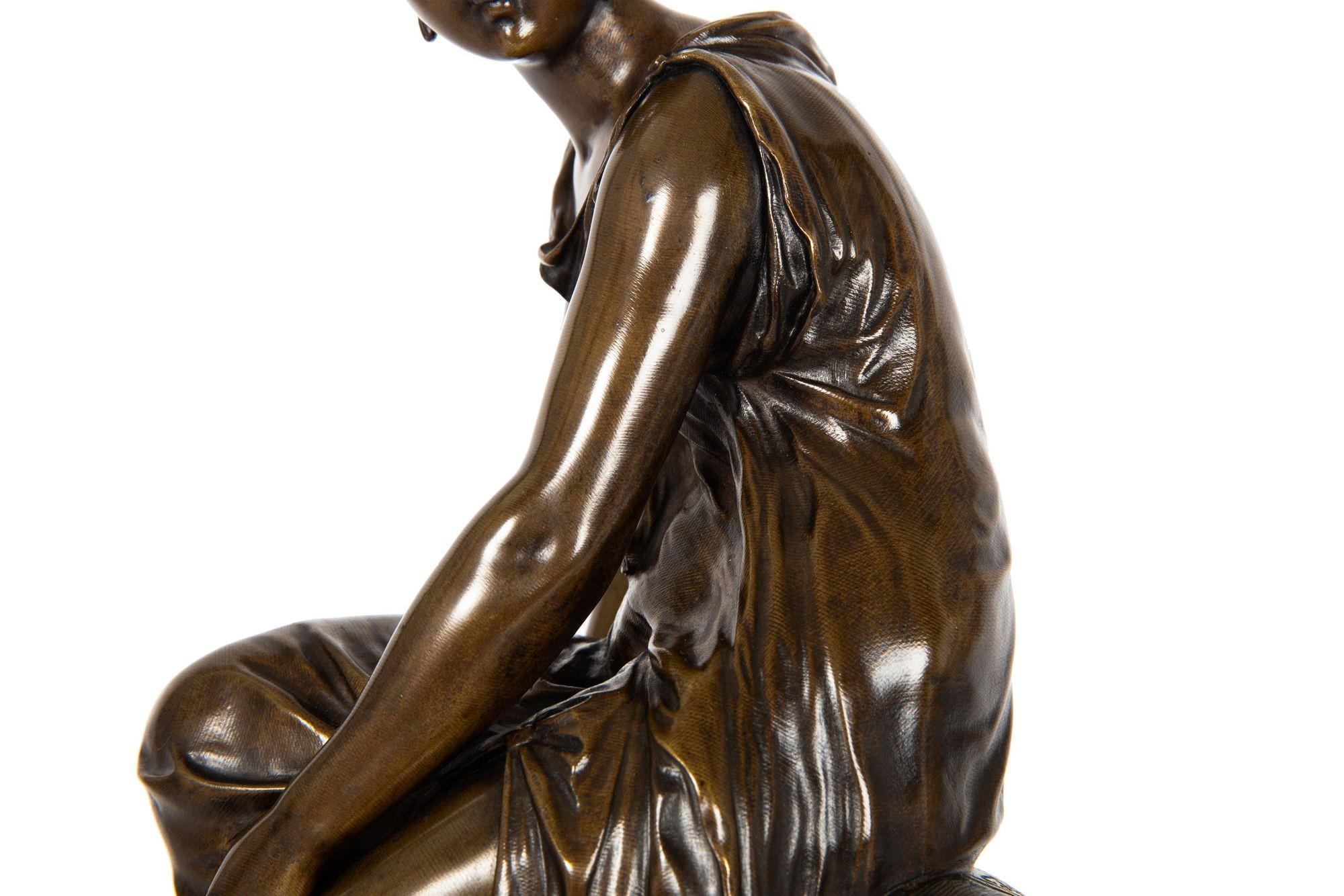 French Bronze Sculpture Seated Woman by Etienne-Henri Dumaige For Sale 3