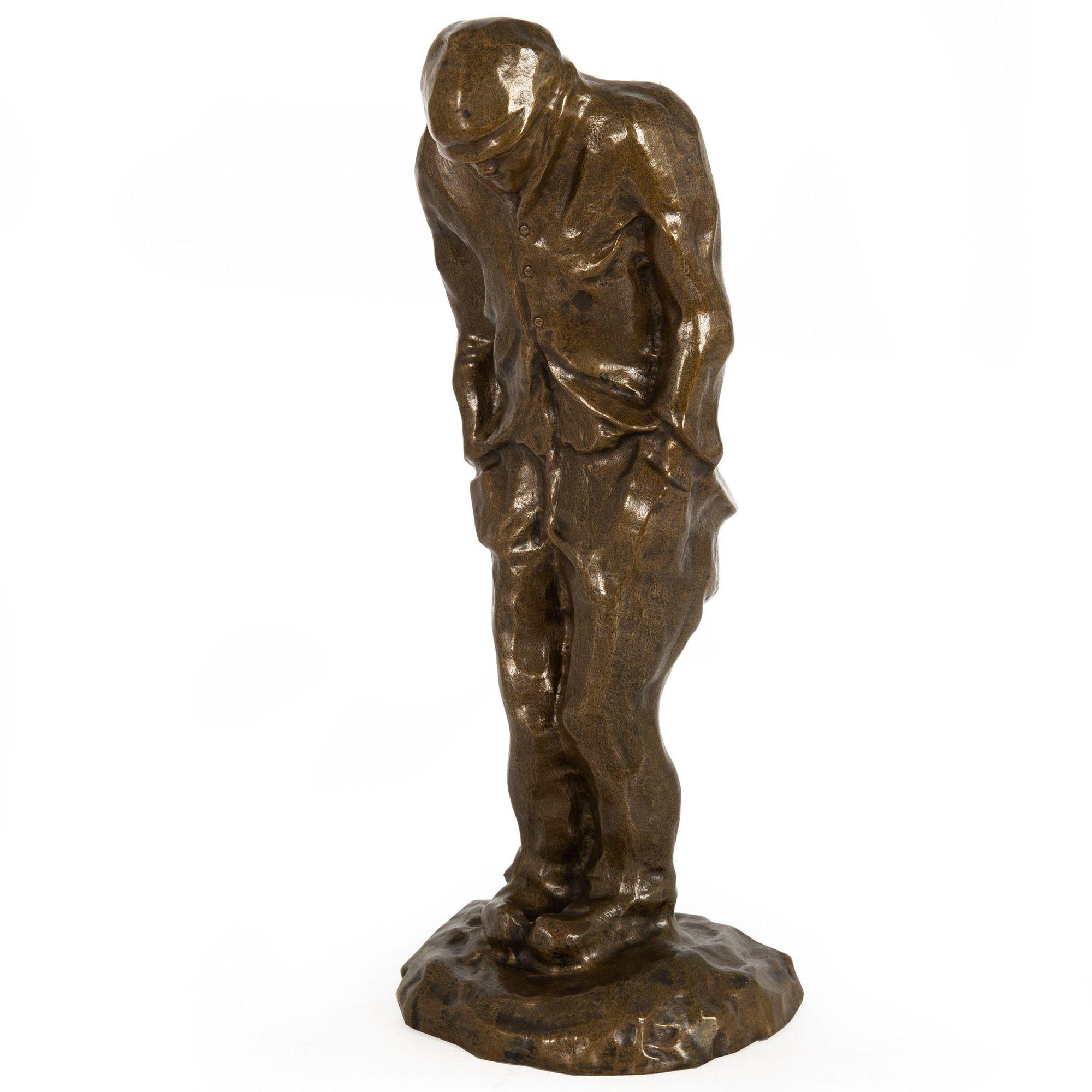 French Bronze Sculpture “Shivering Worker” in manner of Constantin Meunier For Sale 14