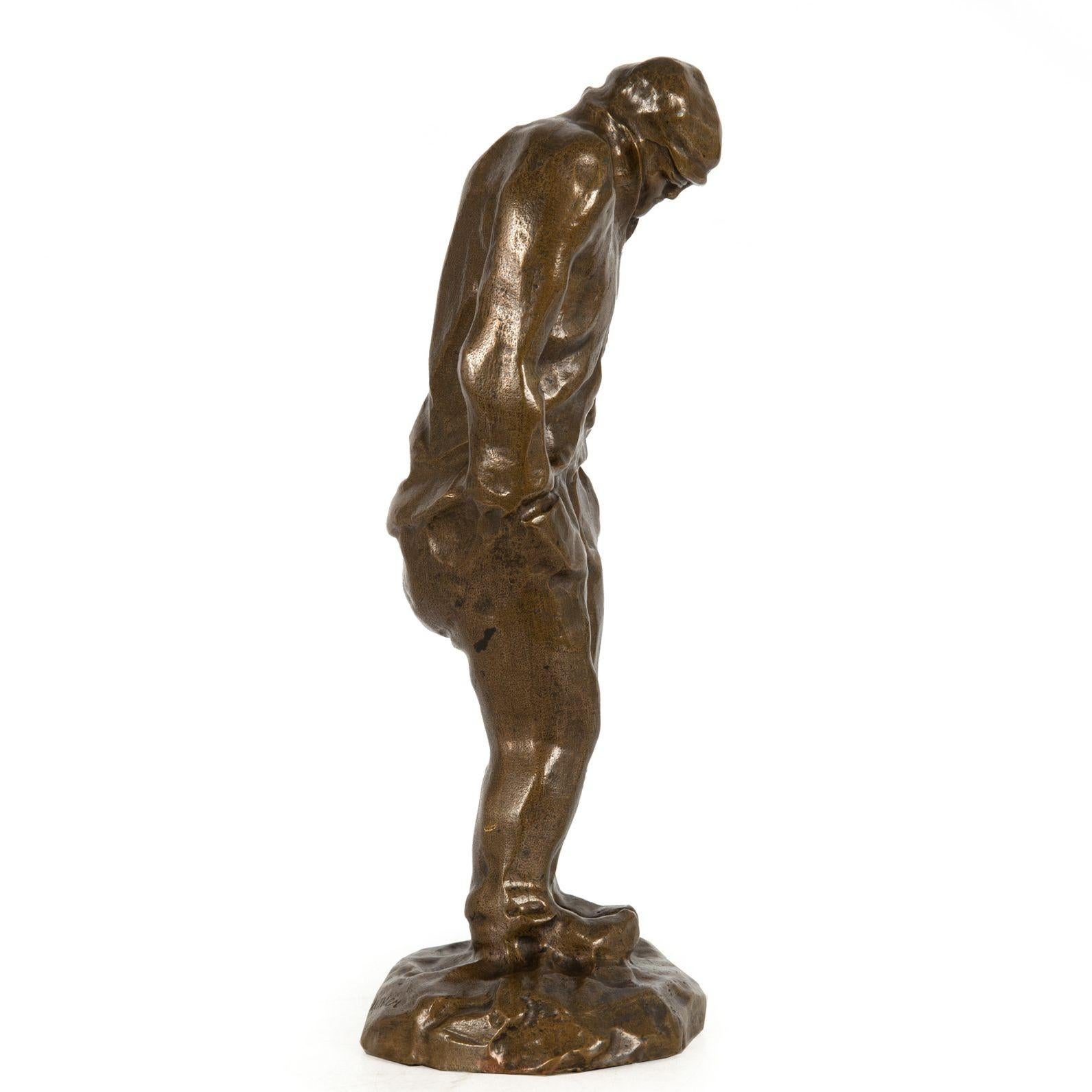 French Bronze Sculpture “Shivering Worker” in manner of Constantin Meunier In Good Condition For Sale In Shippensburg, PA