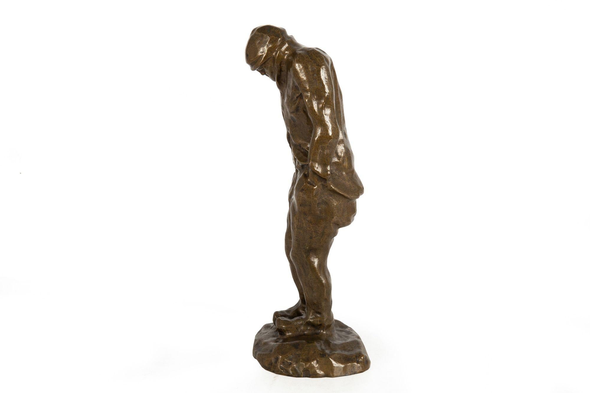 French Bronze Sculpture “Shivering Worker” in manner of Constantin Meunier For Sale 1
