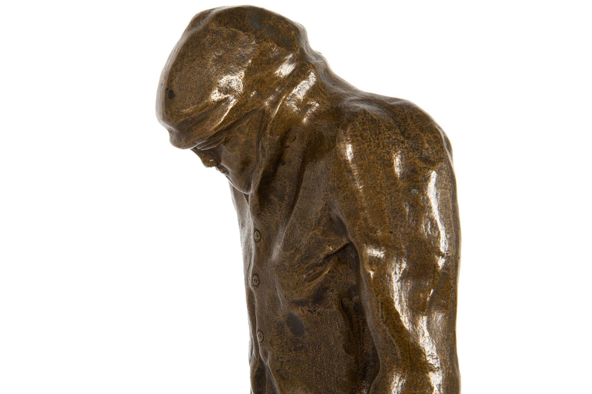 French Bronze Sculpture “Shivering Worker” in manner of Constantin Meunier For Sale 5