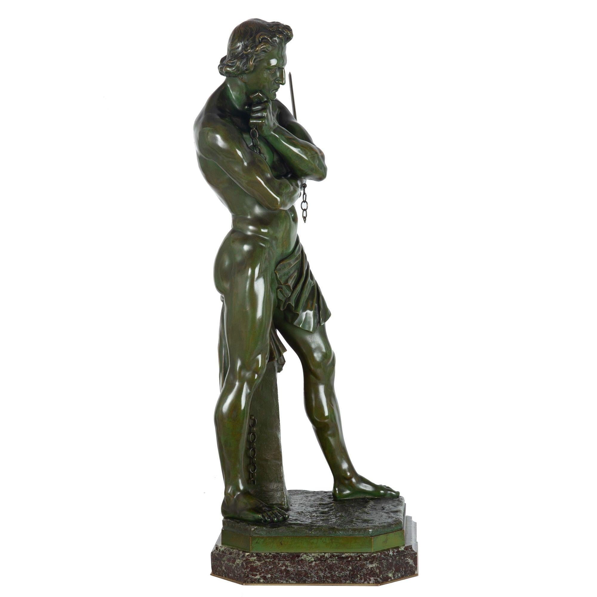 Romantic French Bronze Sculpture “Spartacus Breaking His Chains” after Denis Foyatier