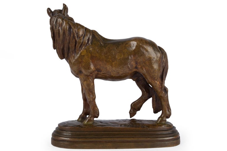 A most rare miniature casting of a standing horse executed by the Peyrol foundry on behalf of Isidore Bonheur, it is an exemplary model with beautifully intricate detail throughout. The minutia of the chiseled mold is captured perfectly in the