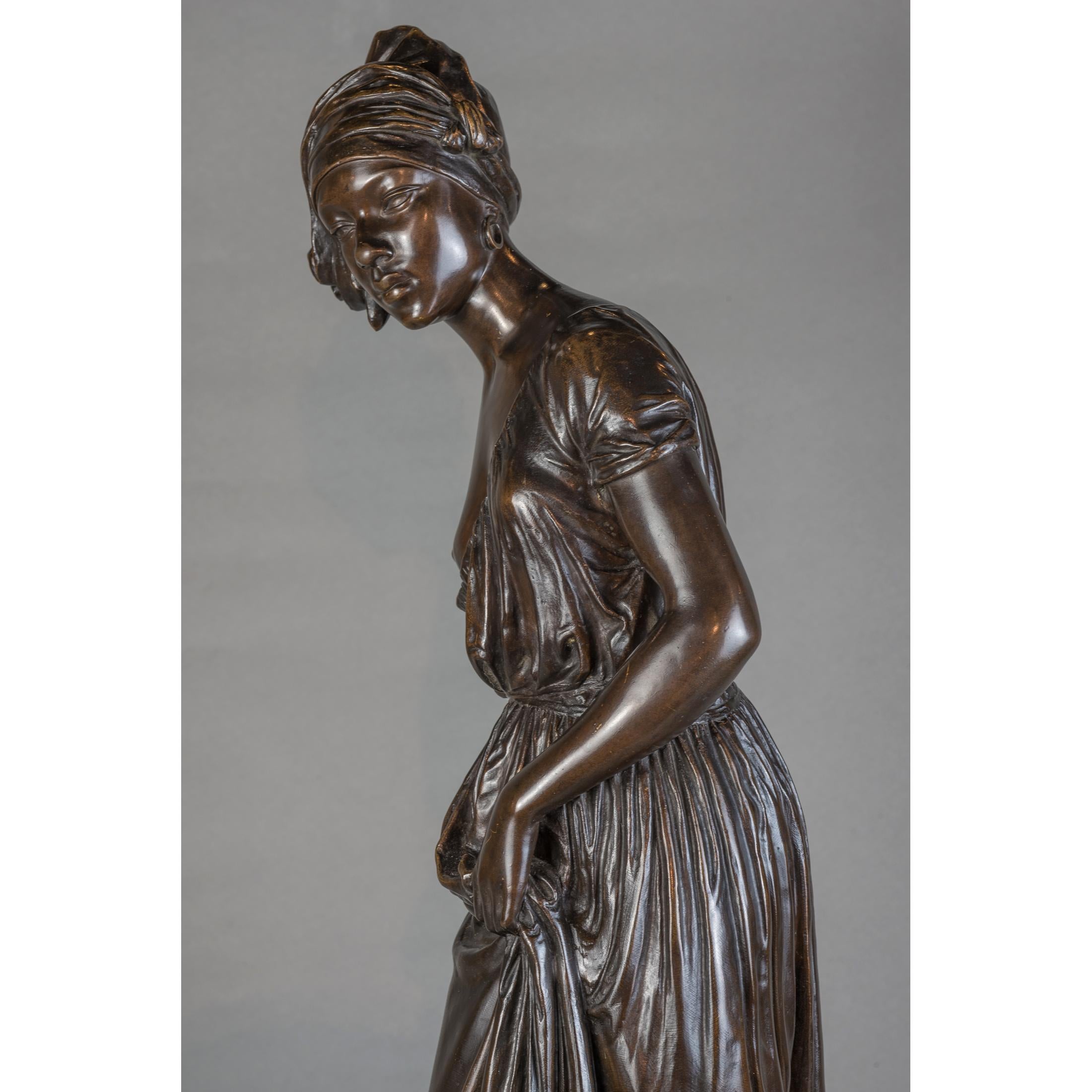 Patinated French Bronze Sculpture Statue of a Nubian Woman For Sale