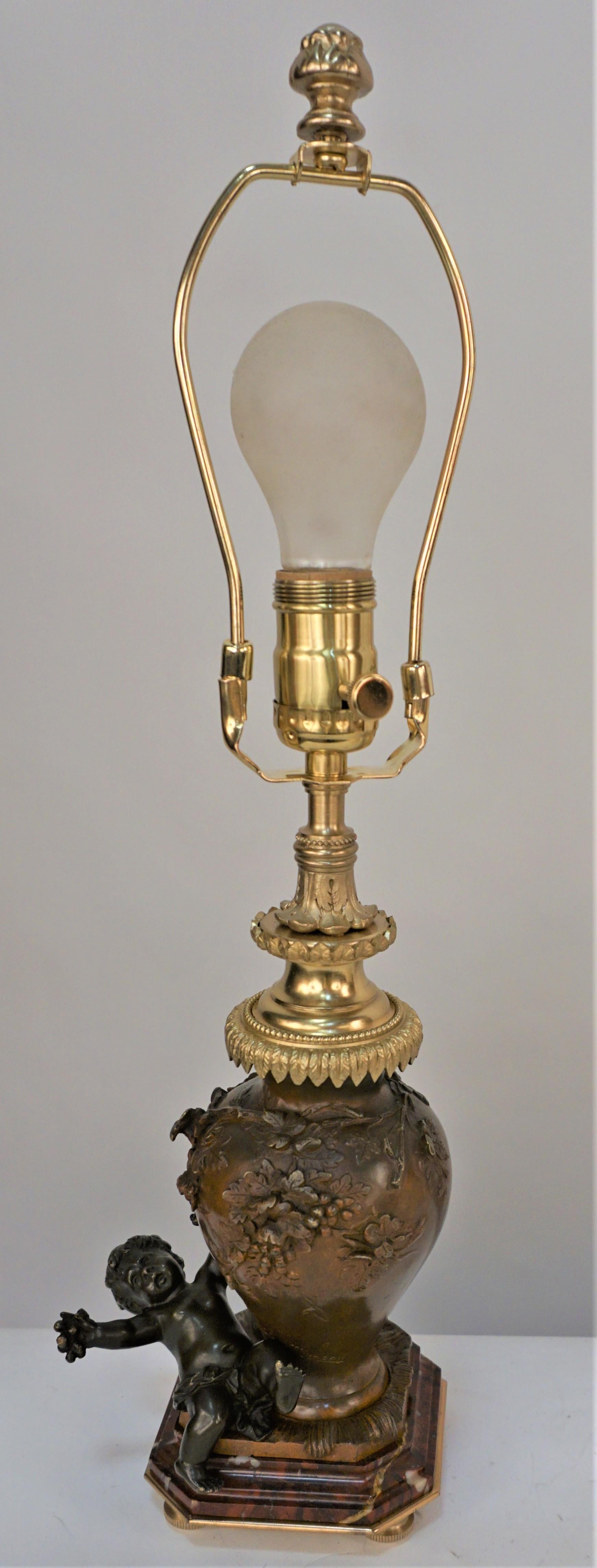 French, Bronze Sculpture Table Lamp by Auguste Moreau For Sale 8
