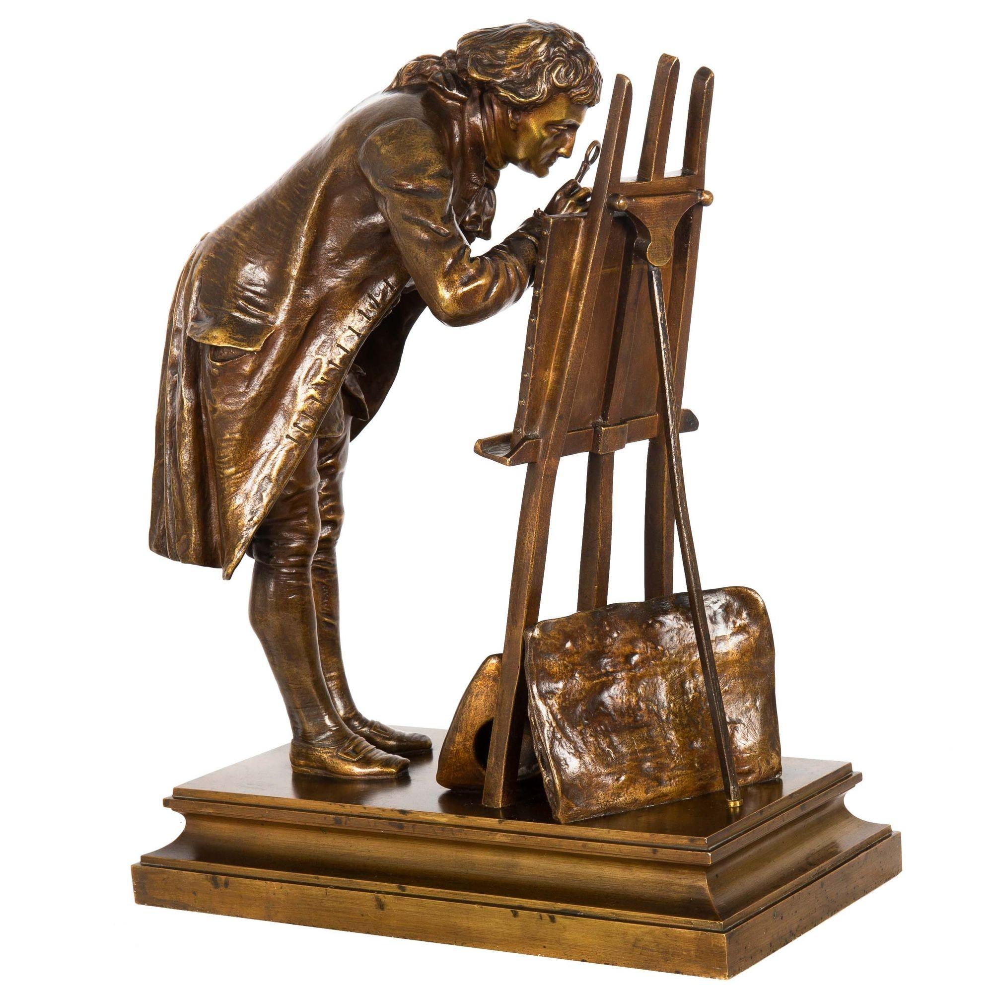 Romantic French Bronze Sculpture “The Amateur” by Pierre Detrier circa 1890 For Sale