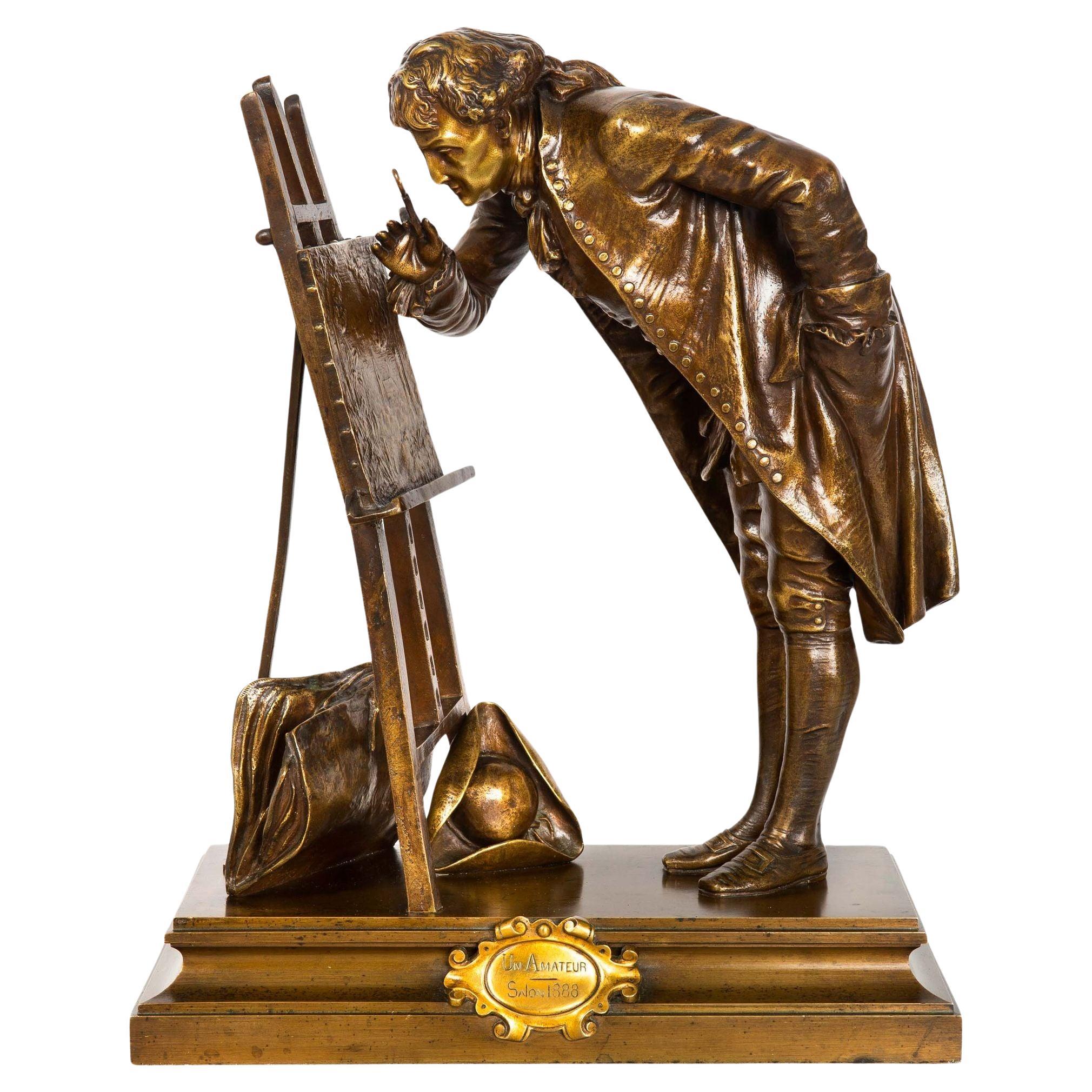 Französische Bronze-Skulptur The Amateur von Pierre Detrier um 1890 im Angebot